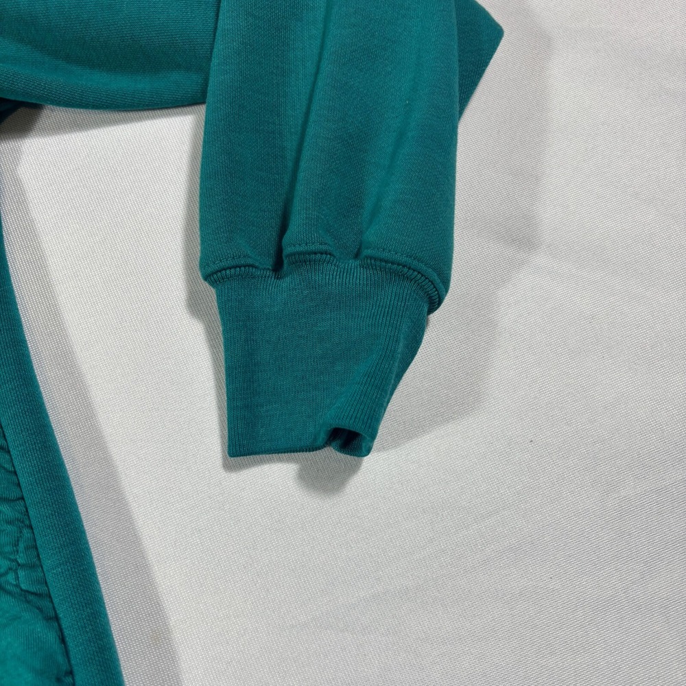 Vintage 80s Buckingham Quilted Collared Sweatshirt Womens M Teal Green Grandma - Picture 2 of 7
